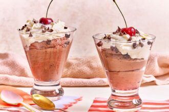 chocolate mousse in small glass cups
