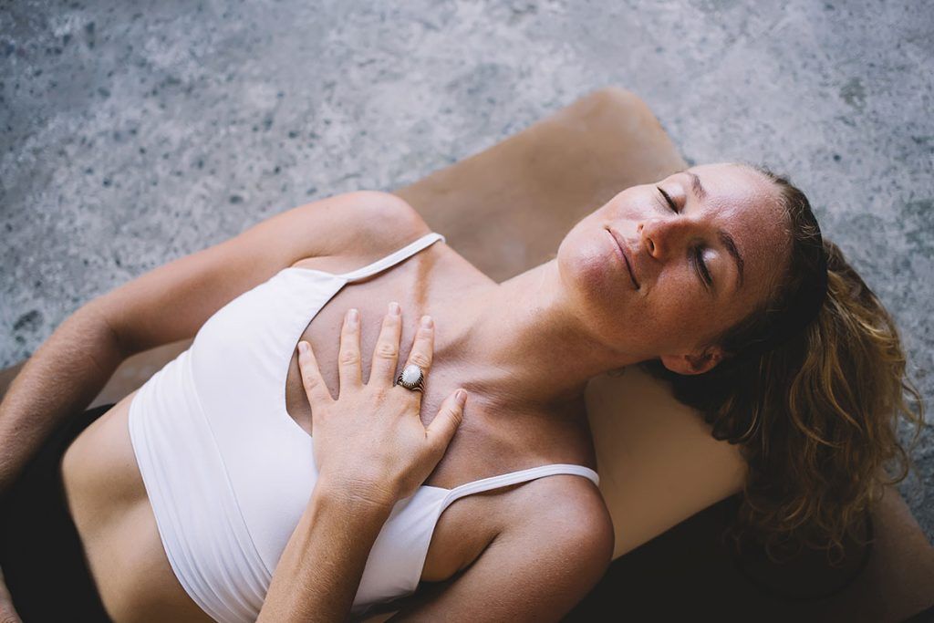 hands on chest, focus on breathing