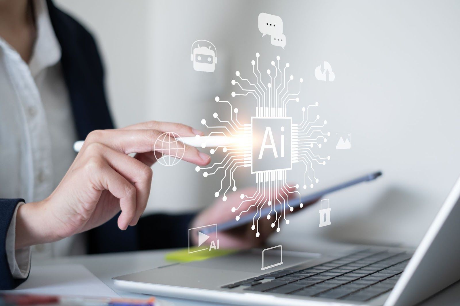 person using laptop with AI interface