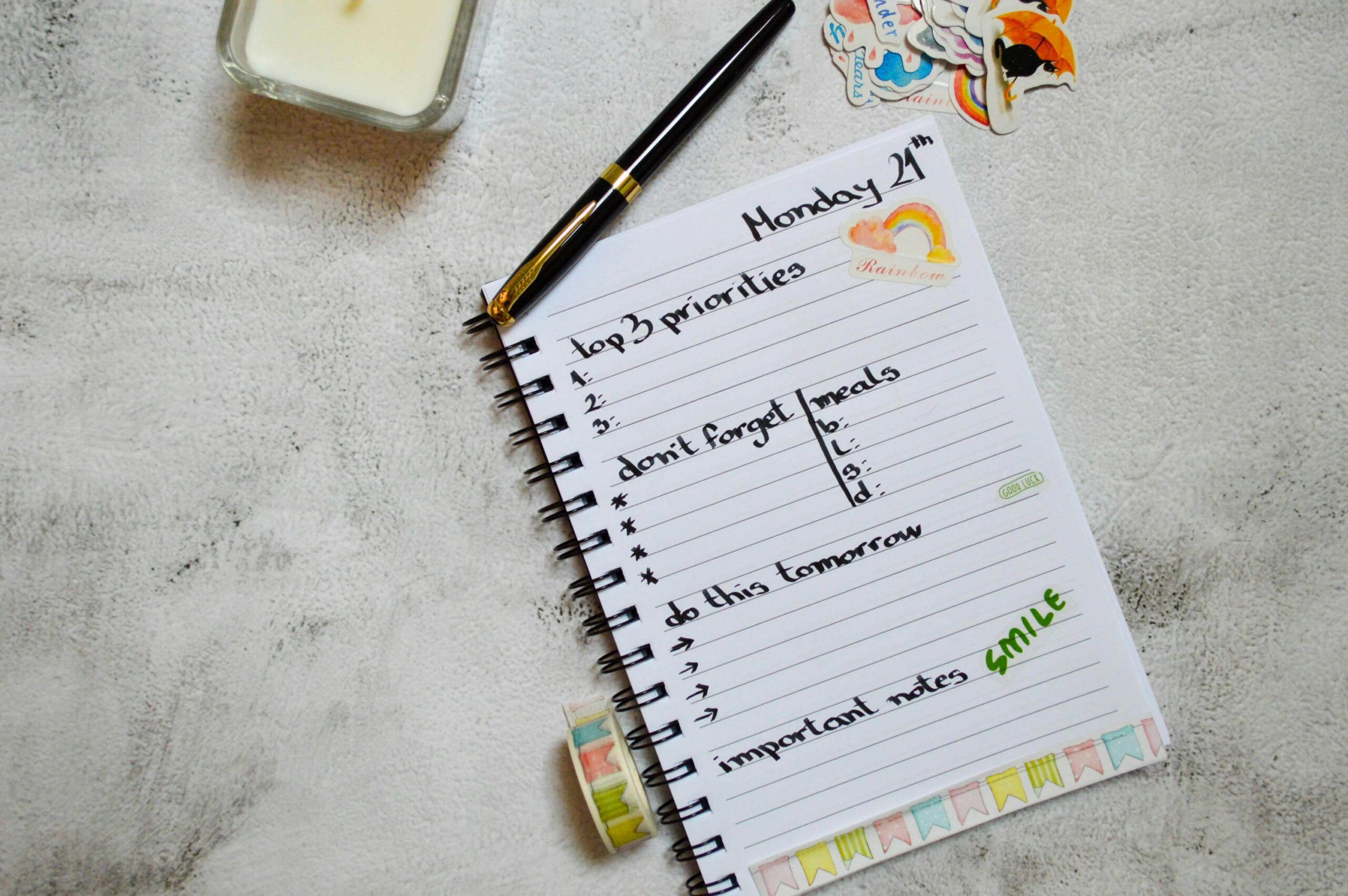 meal planning notebook on kitchen table