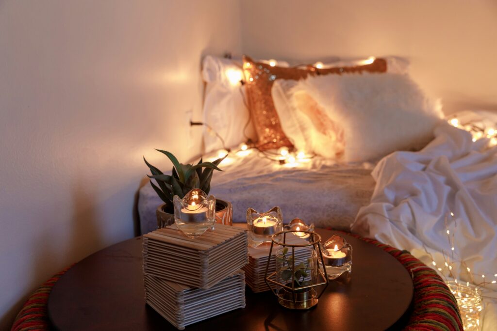 cozy corner with plants and candles