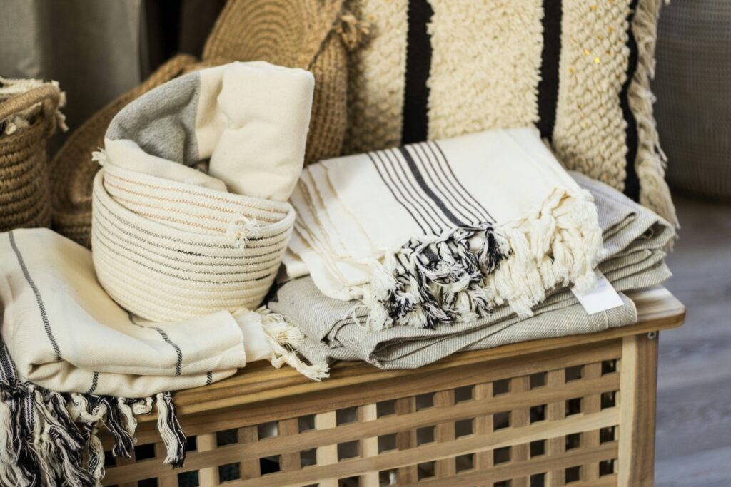 folded towels and baskets