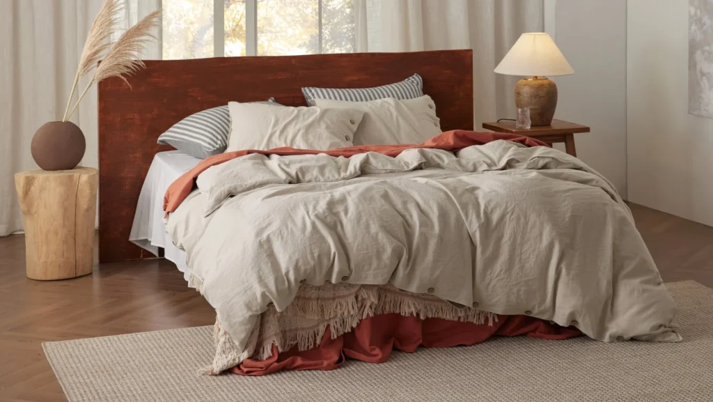 cozy bed with linen sheets