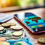 smartphone with cash and coins