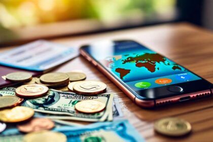 smartphone with cash and coins