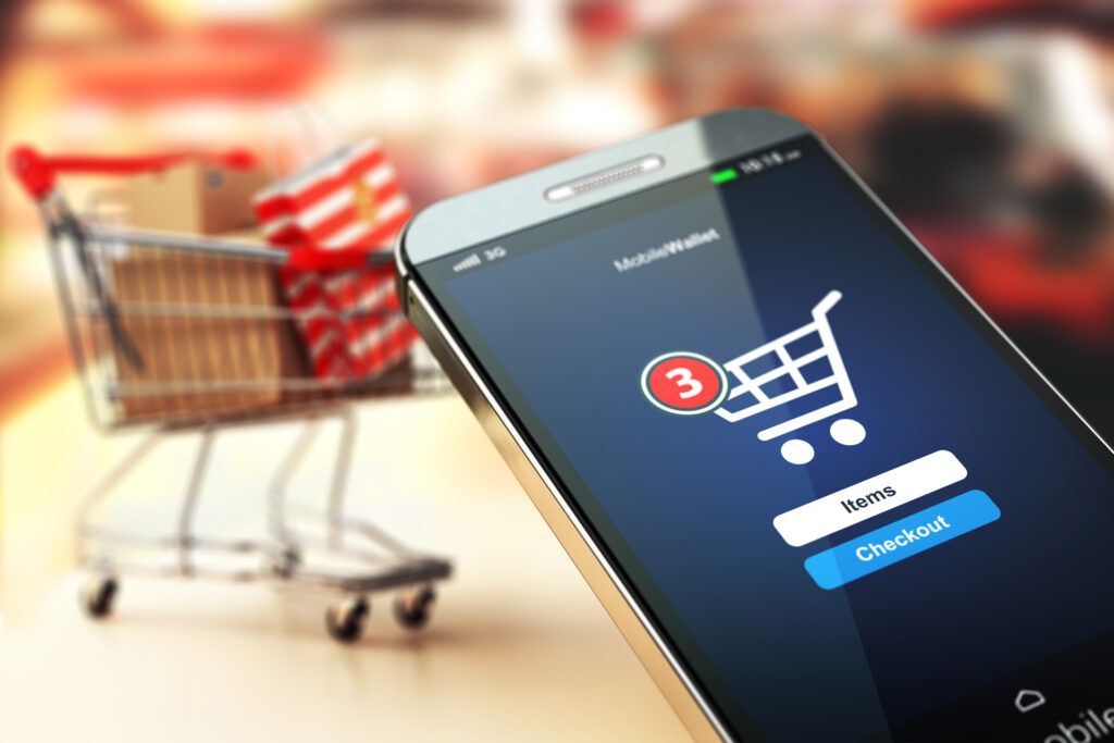 shopping cart with mobile phone